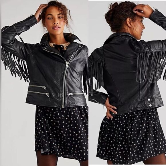 Free People Jackets & Blazers - Mauritius Zoe RF Leather Jacket, Black